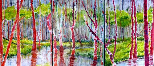 Blazing Bayou Triptych, by Jane Brennan