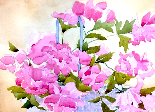 Peonies in a Basket ,by Jane Brennan 
