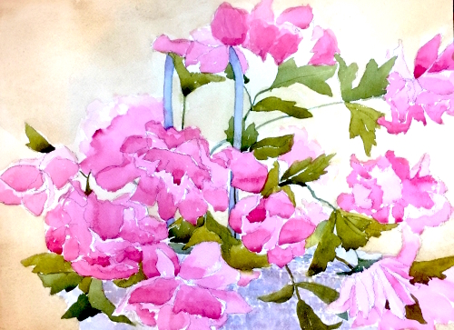 Peonies in a Basket, by Jane Brennan